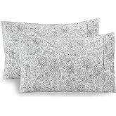 Elegant Comfort Pattern Printed Pillowcases 2-Piece Set Egyptian Quality Microfiber 1500 Thread Count - Classic Design Soft and Smooth Weave, Wrinkle Resistant, Paisley King Pillowcase, Gray