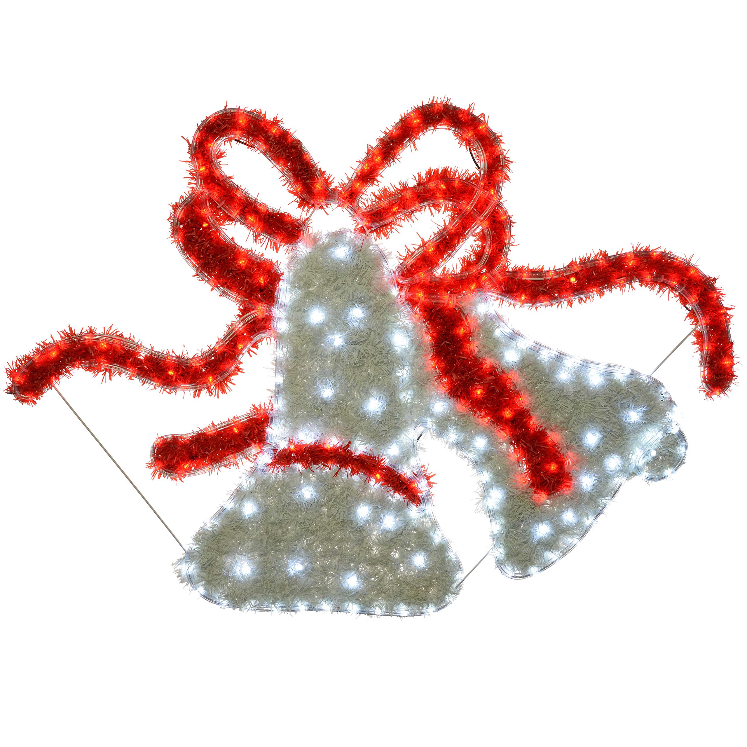 WeRChristmas Bells LED Rope Lights and Tinsel Silhouette Outdoor Garden Wall Christmas Decoration, 113 cm - Large, Multi-Colour