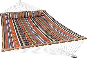 Sunnydaze Quilted Outdoor Hammock with Spreader Bars - Heavy-Duty 450-Pound Capacity Double Hammock for Outside - Canyon Sunset
