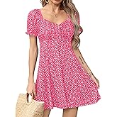 Missufe Women's Puff Short Sleeve Fit and Flare Casual Drawstring Floral Mini Sun Dresses 2025 Summer Vacation