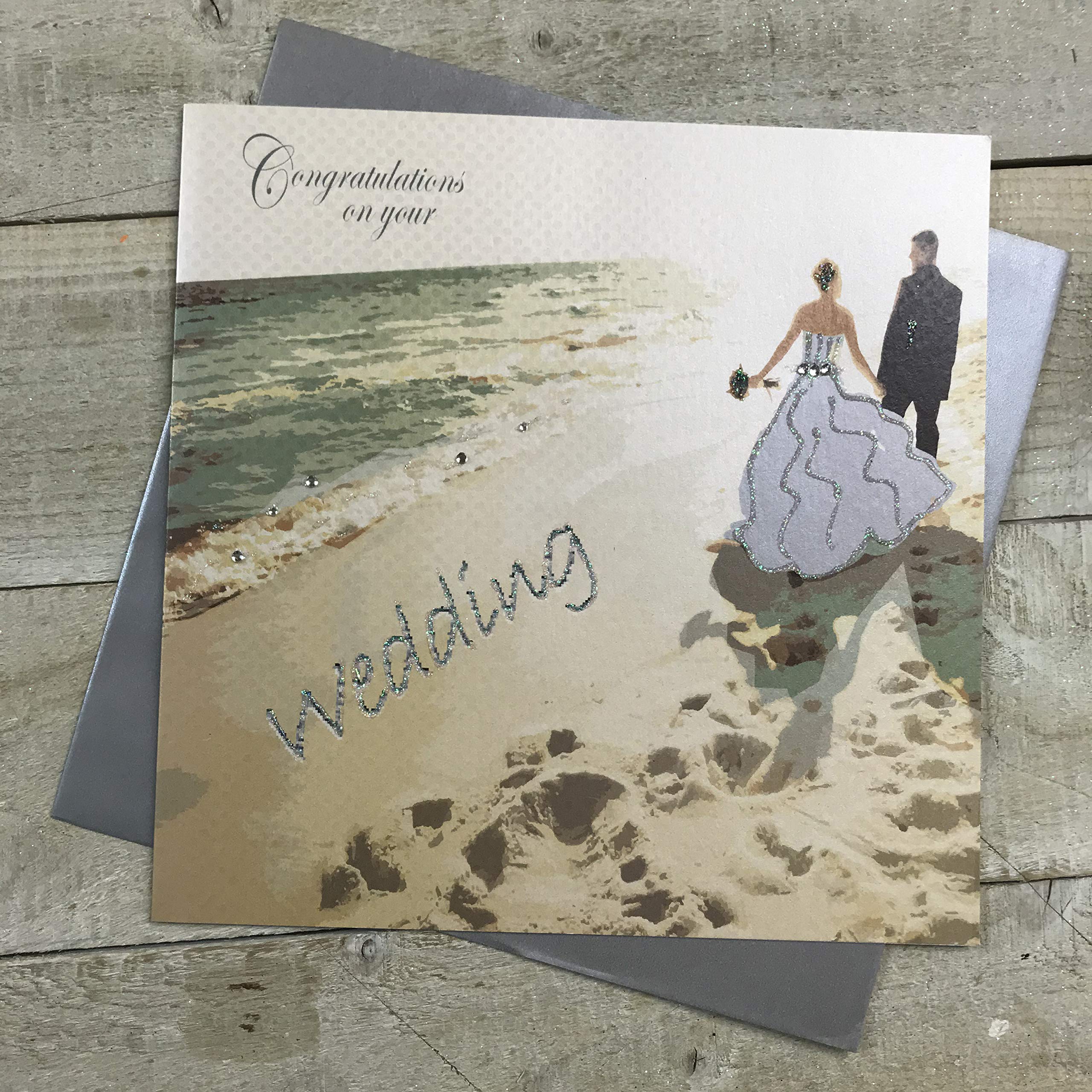 white cotton cards Beach Wedding Congratulations on Your Wedding Handmade Wedding Card, Large, XPD260D