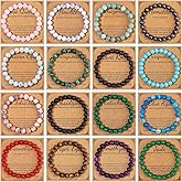 JEWPARK 16PCS Semi-Precious Gemstone Bracelet - Crystal Stone Beaded Bracelets for Women Men 8mm Round Beaded Stretch Bracelets Unisex Yoga Bracelets Gifts