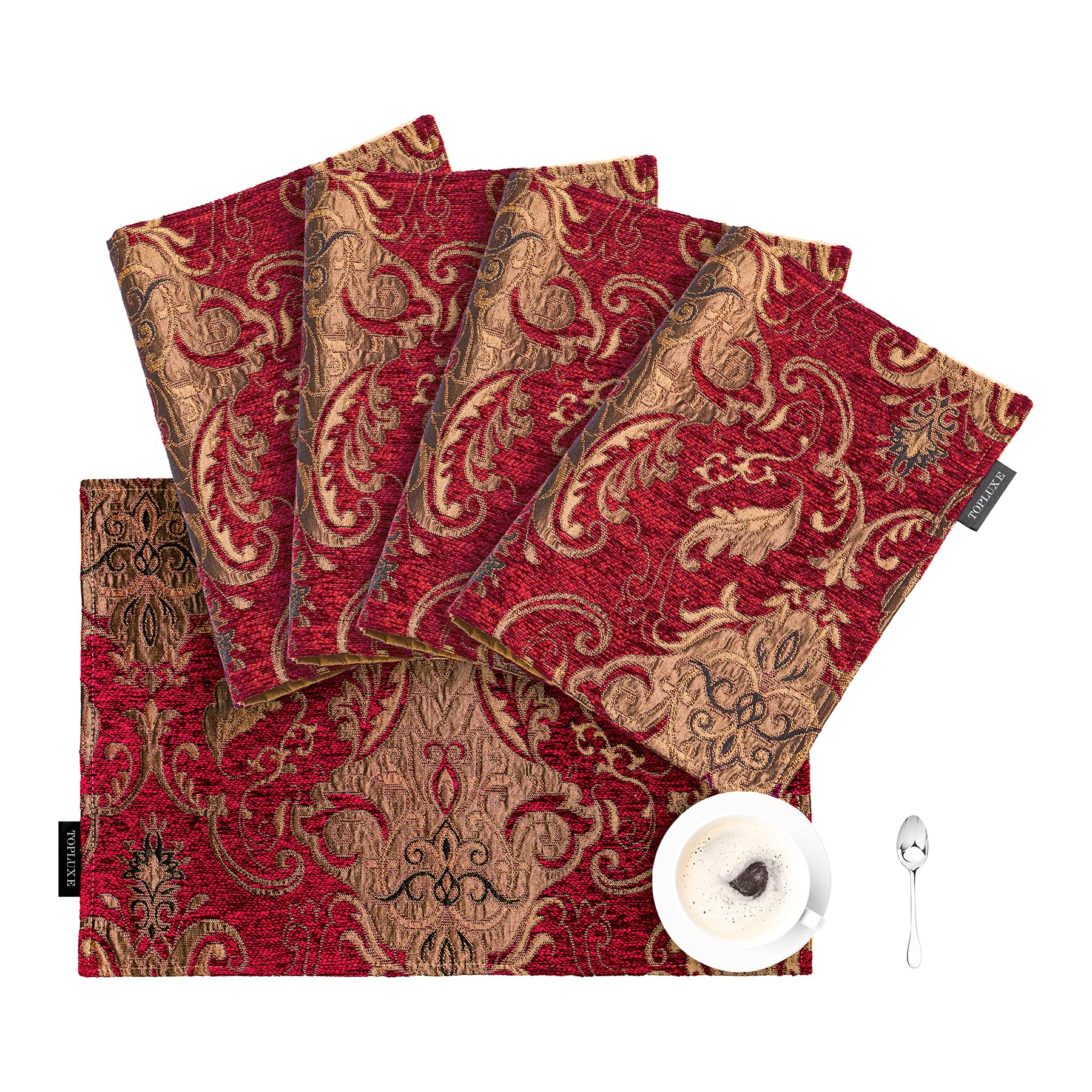 TOPLUXE Placemats 30x45cm, Luxury Table Mats for Dining Room/Restaurant/Banquet/Festival Decoration (Set of 4, Burgundy)
