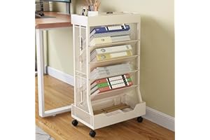 COVAODQ Book Cart with Wheels Mobile Bookshelf Rolling Bookshelf Organizer Bookcase Book Storage Rack, Book Movable Rolling Carts with Wheels for Office School, Beige