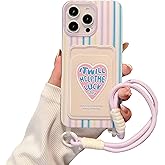 FXFOOT for iPhone 15 Case [Cute Love Print Card Slot][ Soft Case] [with Anti-Drop Lanyard Strap] Stylish Colorful Dopamine Stripe Pattern, Gift for Women and Girls Pale Purple