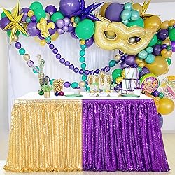 Purple Sequin Table Skirts for rectangle tables 6ft