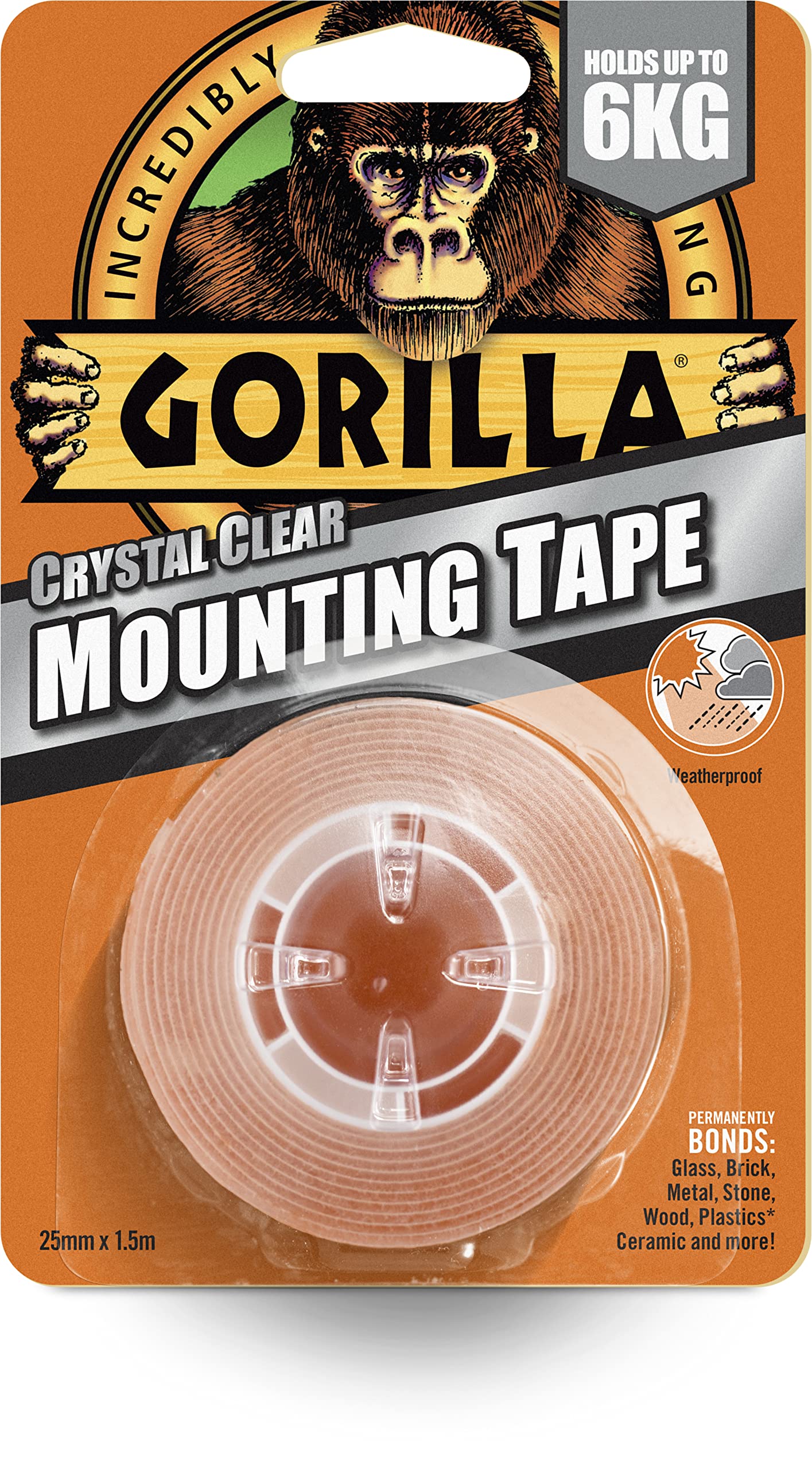 Gorilla Double Sided Mounting Tape Clear 1.5m, Pack of 1