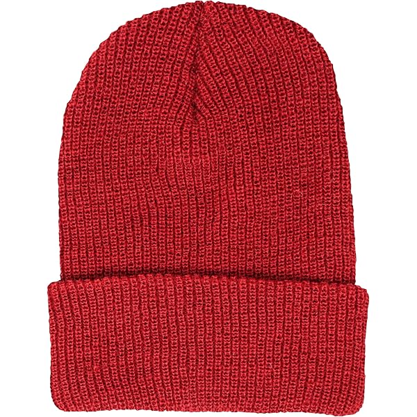 Solid Red Watch Knit Cuffed Stocking Cap Winter Hat Braided  display picture 3