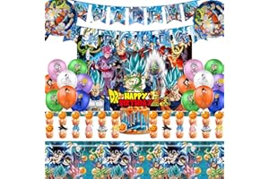 42PCS Dragon Ball Birthday Party Supplies: Banner, Cake Topper, Tablecloth, Backdrop, Cupcake Toppers, Balloons, Aluminum Bal