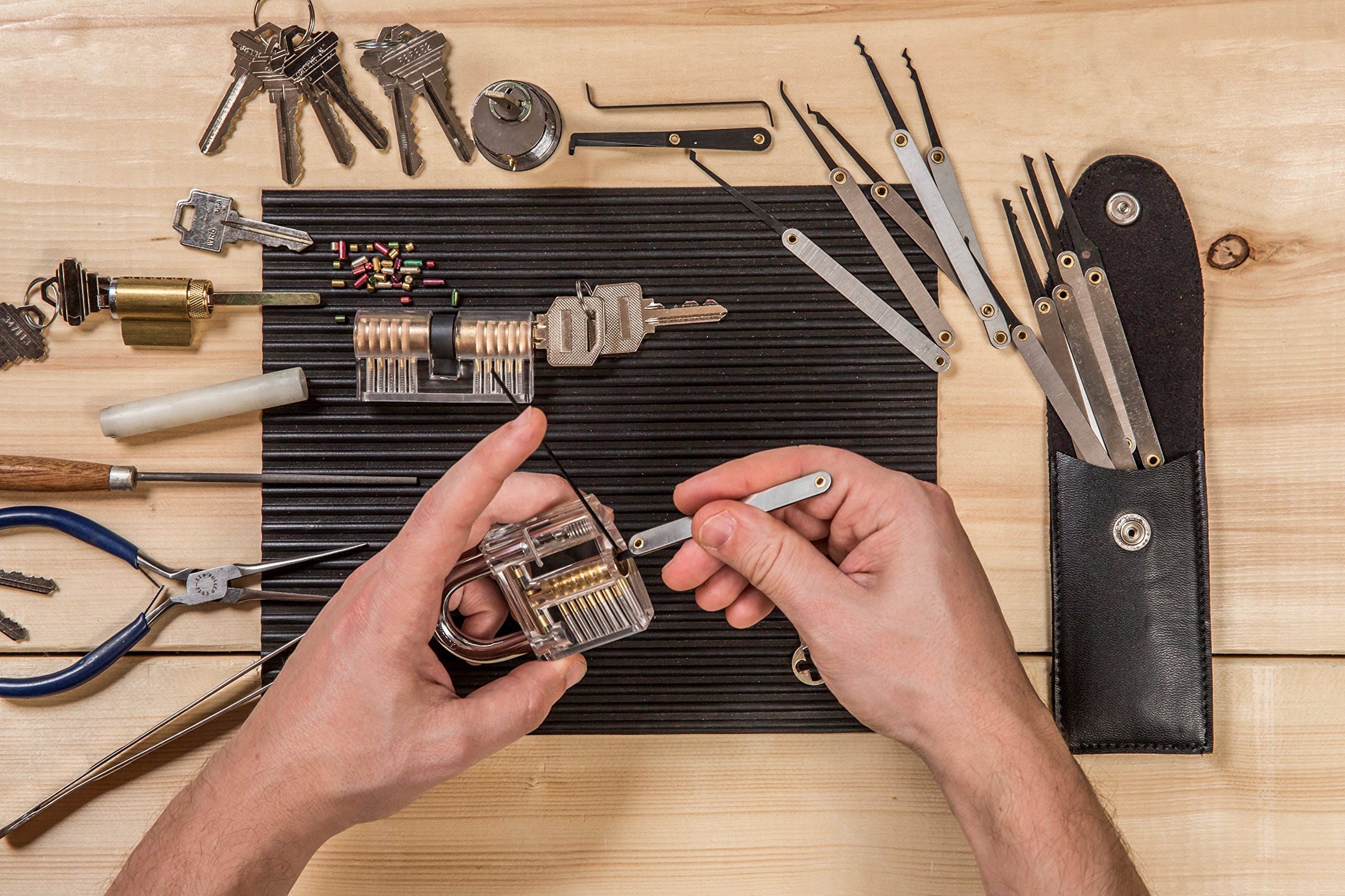 Yoopik Lock Picking Set 15 Pieces with Clear Transparent Padlock and Euro Cylinder for Lockpicking Training and Practice, a Carrying Pouch and Ebook Guide