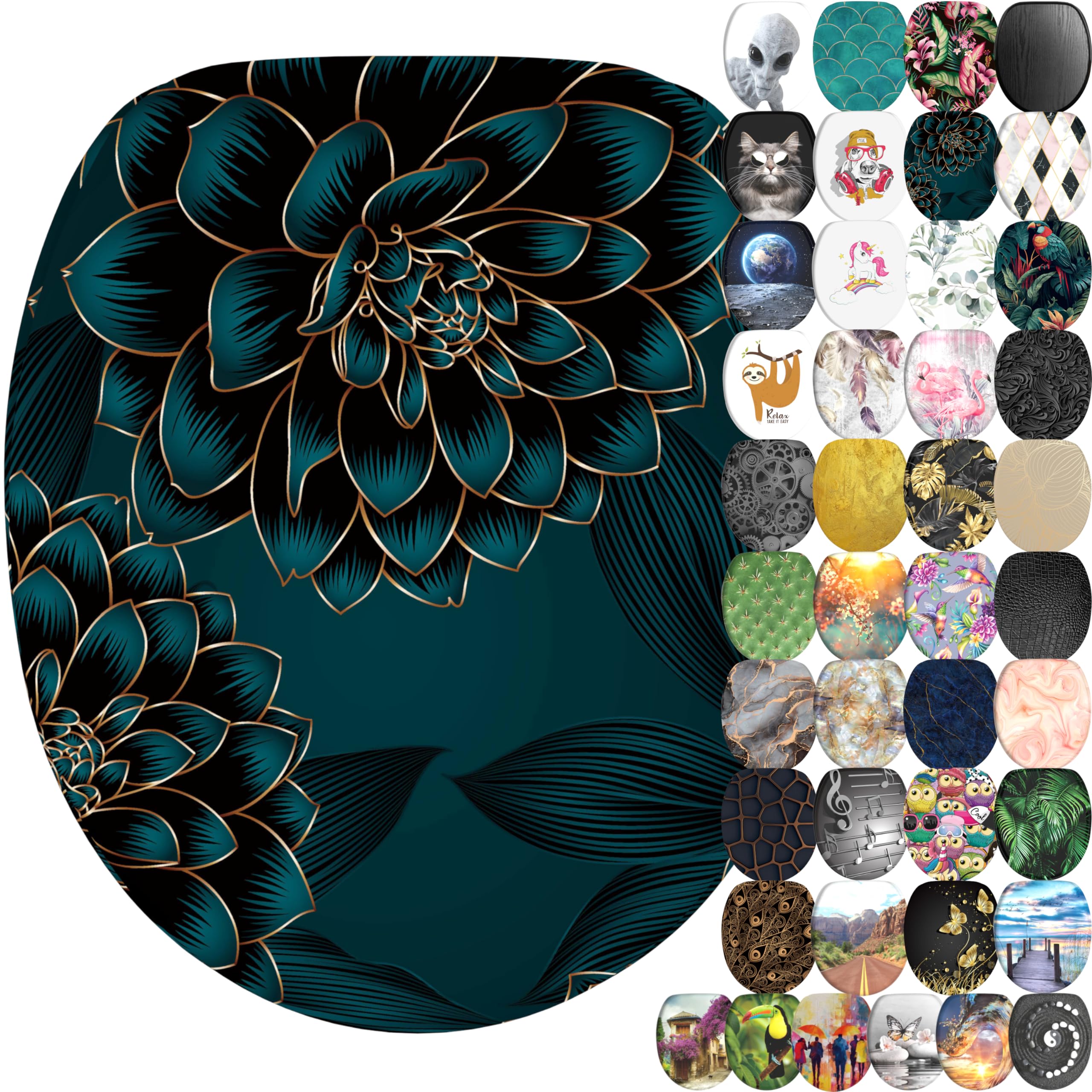 Sanilo Soft Close Toilet Seat with Quick Release, Toilet Lid Detachable at the Press of a Button, Easy Installation from Above (Dahlia)