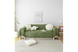 HANDONTIME Green Sofa Cover Vintage Couch Cover for Dogs 91" X150" Couch Cushion Covers with Tassel Herringbone Sofa Cover Boho Sofa Covers for 3 Cushion Couch Chenille Soft Loveseat Sofa Covers