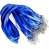 LOCONHA 50 Pack Blue Lanyards for ID Badges with Badge Clip J-Hook | Safety Badge Lanyard 18", Flat Nylon Neck Strap, Breakaway Clasp, For Office School Events