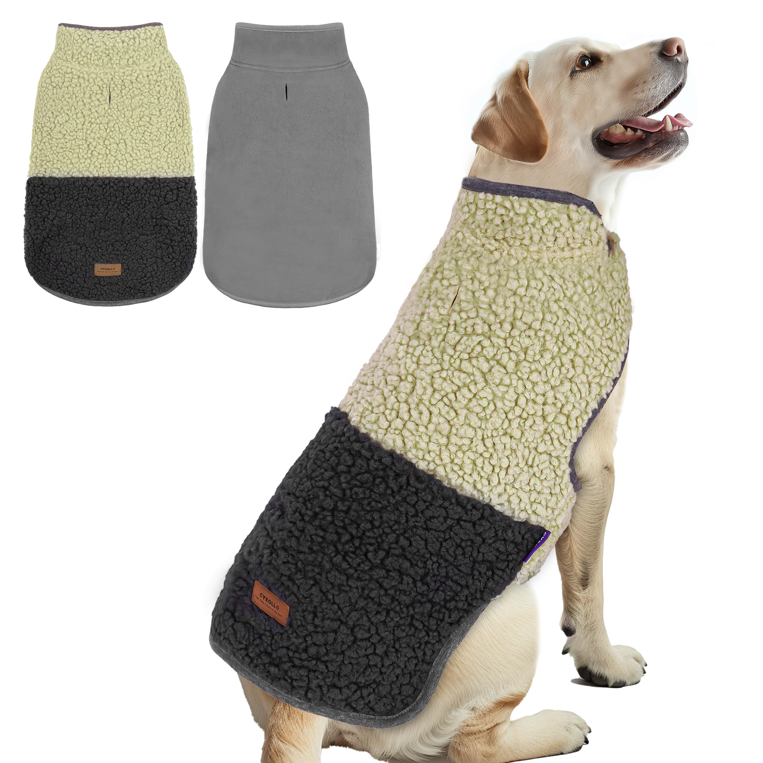 cyeollo Warm Dog Coat Sherpa Winter Coat, Reversible Fleece Dog Jackets Sweater Vest for Large Dogs Male with Leash Hole, Soft Cold Weather Pet Clothes, Khaki XXXL Image