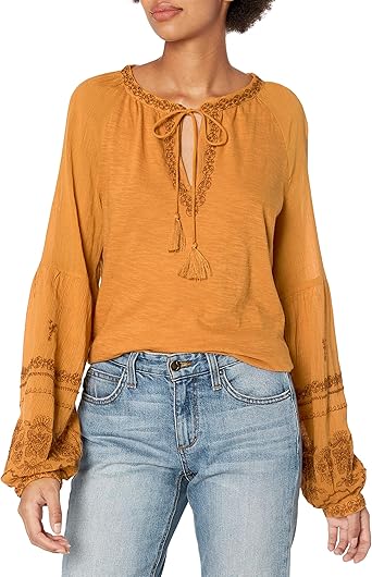 lucky brand embroidered peasant top