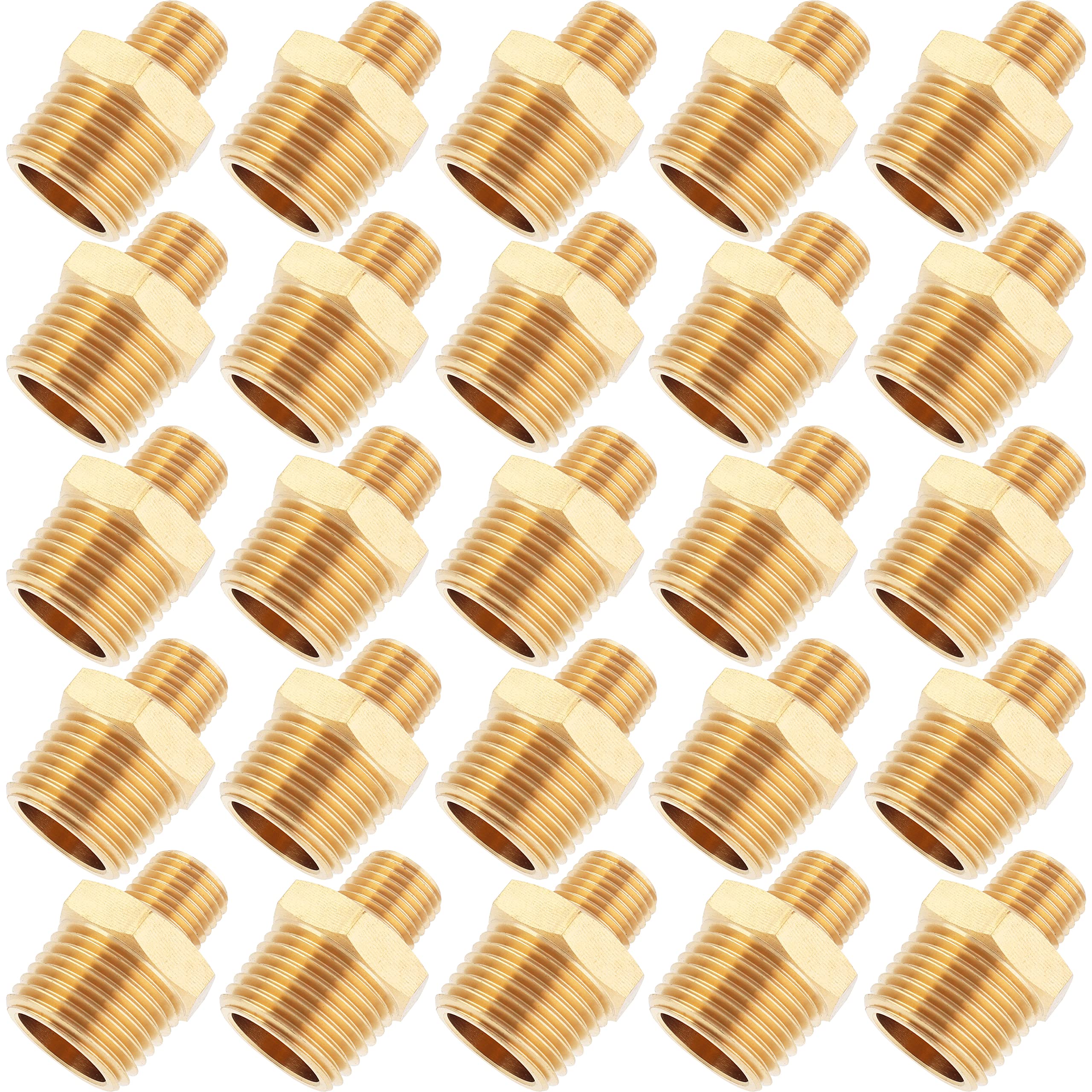 LTWFITTING Brass Pipe Hex Reducing Nipple Fitting 1/2-Inch x 1/4-Inch Male BSPT (Pack of 25)