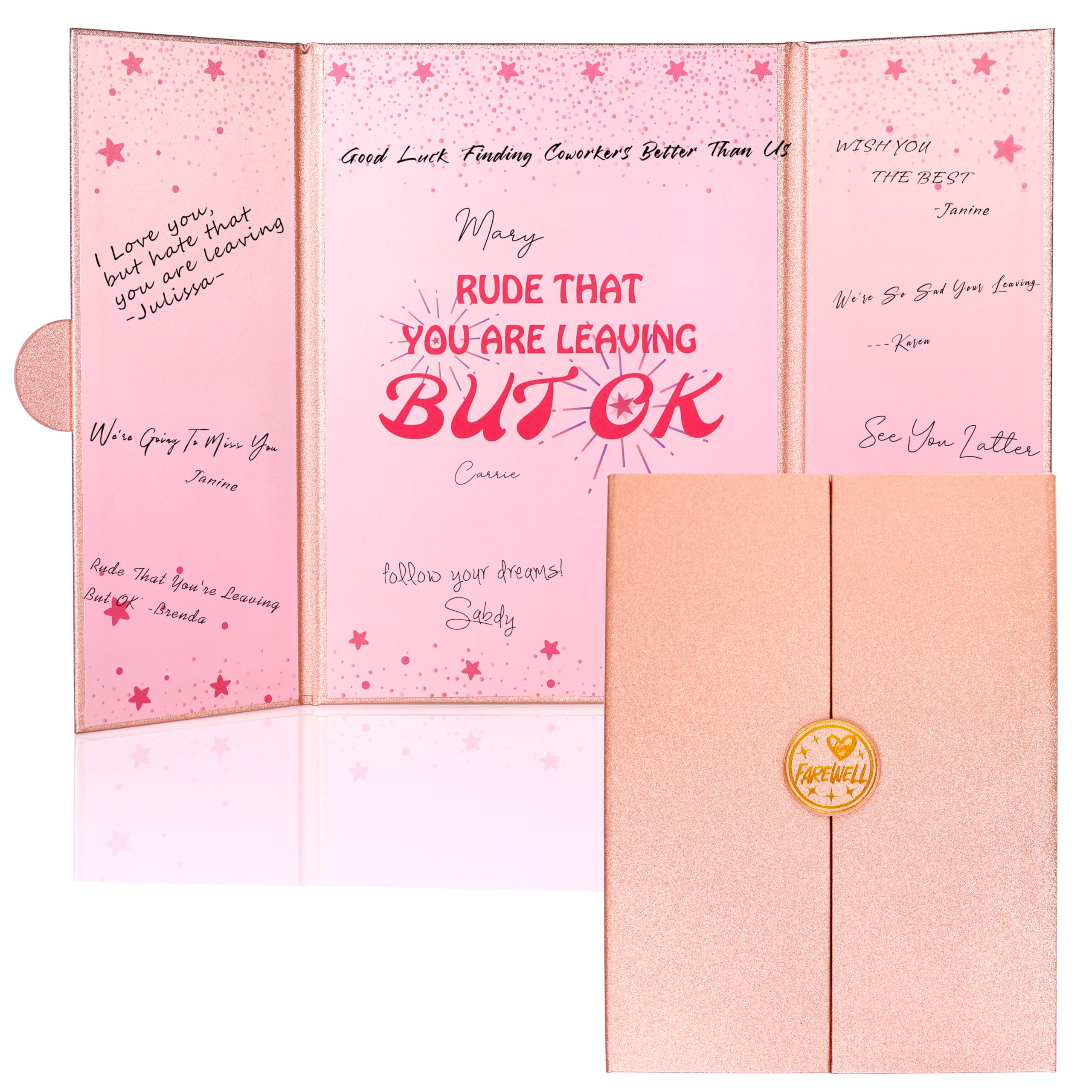Photo 1 of Farewell Gifts for Coworkers Women, Rude That You're Leaving But Ok Signature Board, Farewell Party Decorations, Going Away, Goodbye Cards for Coworker Leaving, Rose Gold