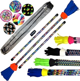 ART-Deco Flowerstick Set (5 Einzigartig Designs) inkl. Handstäbe mit 2 mm Ultra-Grip Silikon! Super Cool Flower Sticks Lunastix für Anfänger und Profis. (Sugar Skulls)