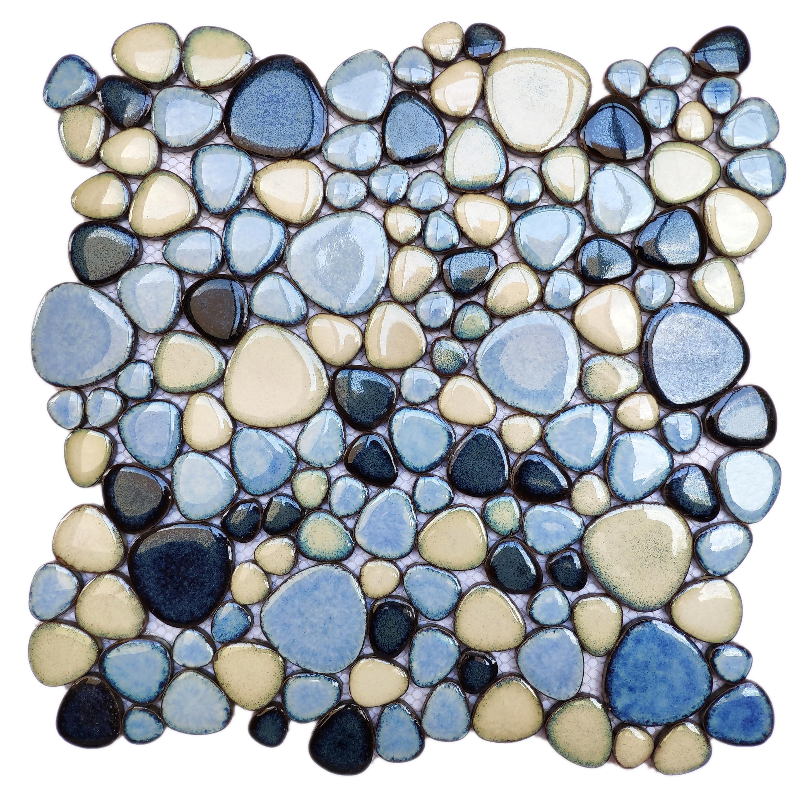 Photo 1 of Elephantile Shower Floor Pebble Tile Blue Mosaic Tiles for Bathroom Wall Backsplash Floor [Set of 5 Sheets]
