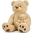 MorisMos Giant 4 Feet Teddy Bear, 51inch Big Mommy with Baby Bear Stuffed Animal Plush on Baby Shower, Brown