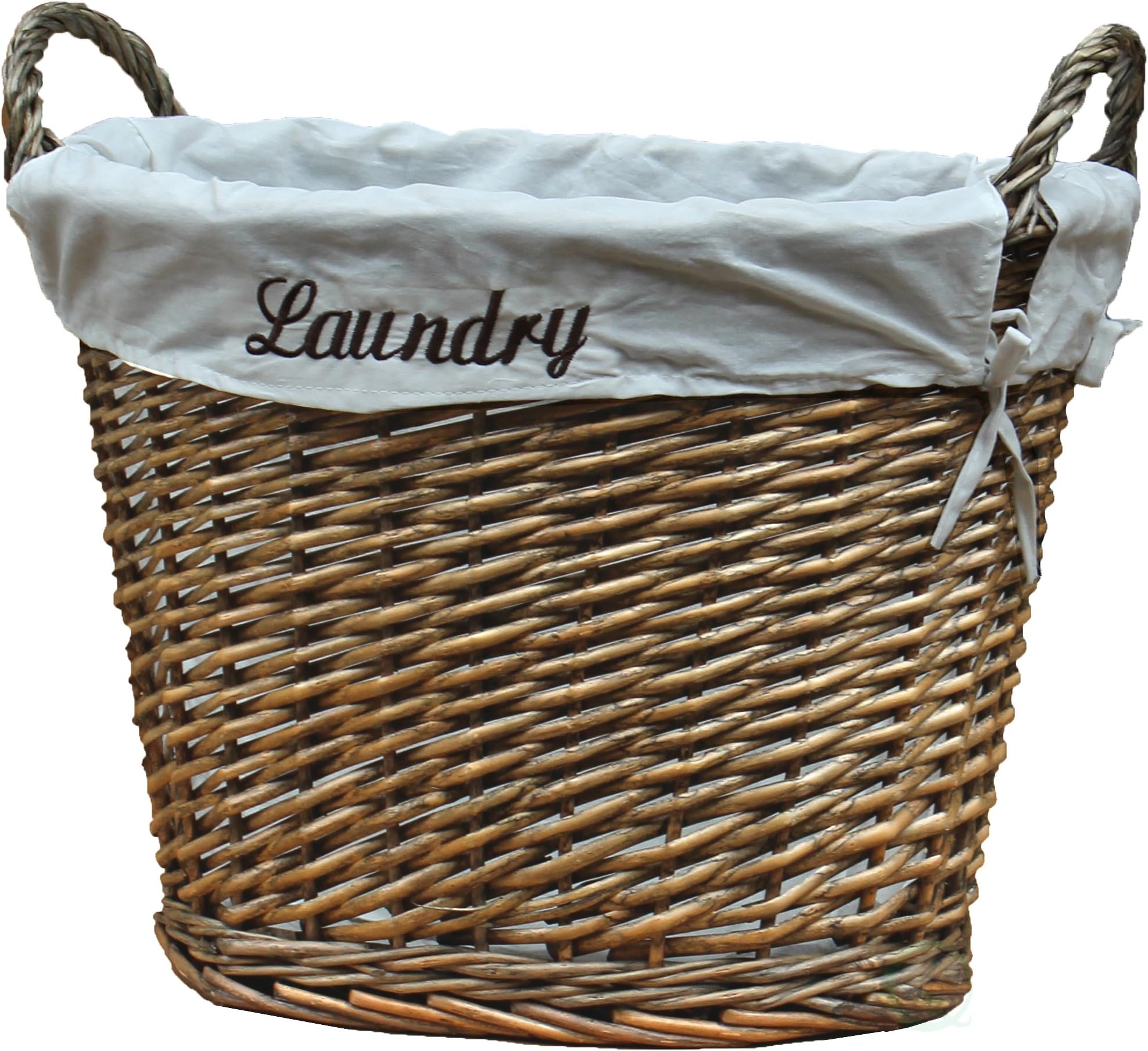 Vintiquewise Wicker Laundry Basket with White Liner, Gray and Wight, 44.5x36.5x33 cm