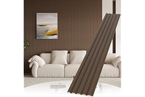 POHARE Slat Wall Paneling, 8-Pack 3D WPC Wood Wall Panels, Acoustic Wall Panels for Interior Wall Decor, Living Room, Bedroom, Walnut, 95 x 6 in
