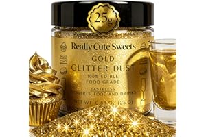 Really Cute Sweets Edible Gold Glitter bulk (25g) – Luster Dust, Edible Powder, Shimmer Dust, Cake Decorating, Baking, Cupcakes, Cookies, Chocolate, Edible Gold Flakes, Dessert Decoration, Bling Sparkle, Candy Toppers, Gold Fondant, Blingy Shimmer for Cakes and Drinks