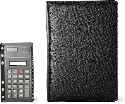 Amazon Fjfz システム手帳 電卓 リフィル 定規 クリア収納袋付き 5点セット A5 ６穴 ビジネス向け リング内径24mm スケジュール管理 ファスナータイプ 上質ソフトレザー ブラック A5 システム手帳 文房具 オフィス用品