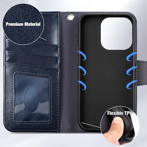 Arae Compatible with iPhone 15 Pro Case with Card Holder and Wrist Strap Wallet Flip Cover for iPhone 15 Pro 6.1 inch,Blue in Kenya | Whizz Flip Cases Arae Compatible with iPhone 15 Pro Case with Card Holder and Wrist Strap Wallet Flip Cover for iPhone 15 Pro 6.1 inch,Blue in Kenya | Whizz Flip Cases