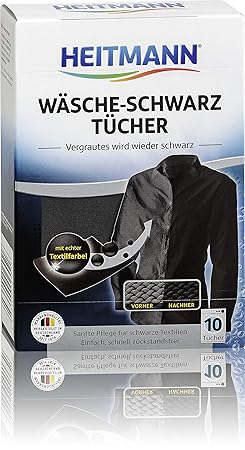 Heitmann Wäsche Schwarz Tücher (10 Tücher, Schwarz): Färbetücher zur Farbpflege für schwarze Textilien, Farb-Erhalt beim Wasc