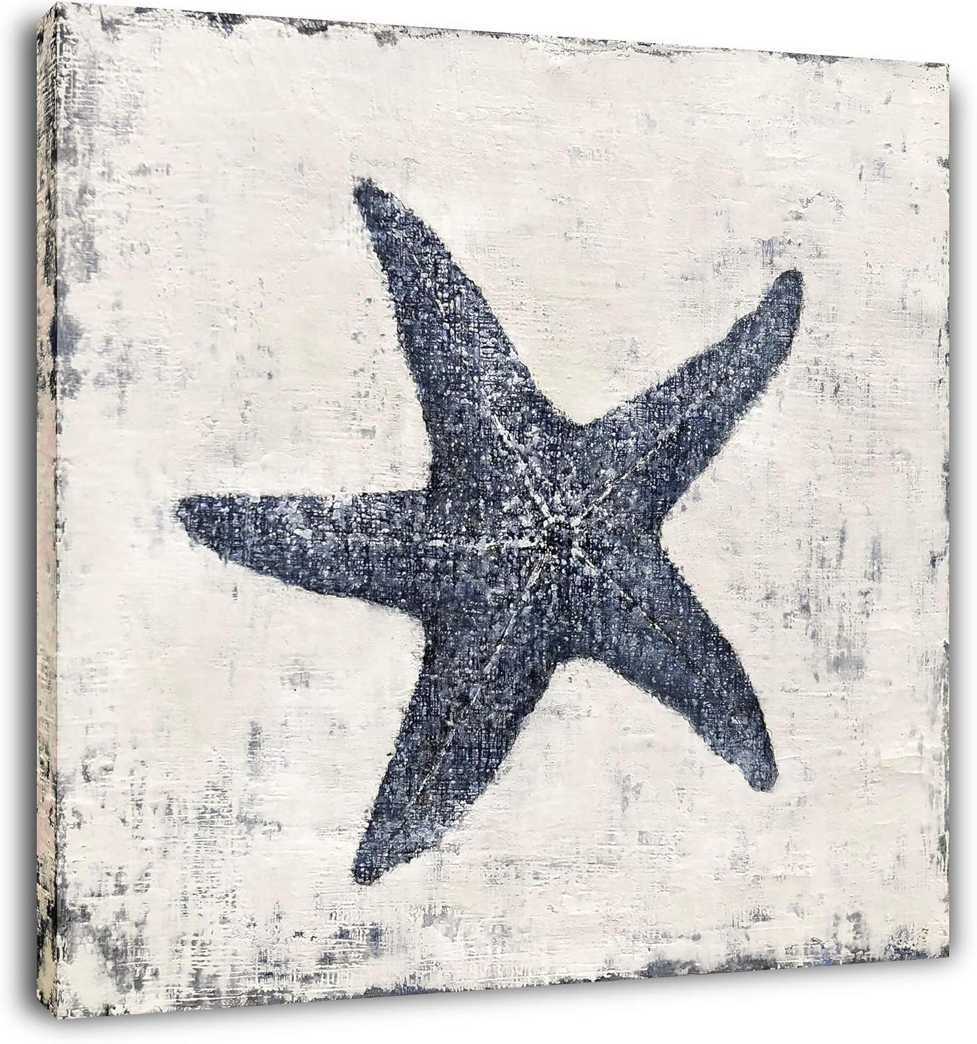 Paintings - Yihui Arts Starfish Canvas Wall Art Hand Painted Blue And White Painting Pictures Coastal Artwork for Living Room Bathroom Bedroom Decor