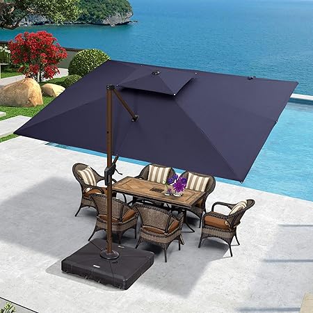 Amazon Com Purple Leaf 9 X 12 Double Top Deluxe Wood Pattern Rectangle Patio Umbrella Offset Hanging Umbrella Outdoor Market Umbrella Garden Umbrella Navy Blue Garden Outdoor