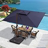 PURPLE LEAF 9' X 12' Double Top Deluxe Wood Pattern Rectangle Patio Umbrella Offset Hanging Umbrella Outdoor Market Umbrella 