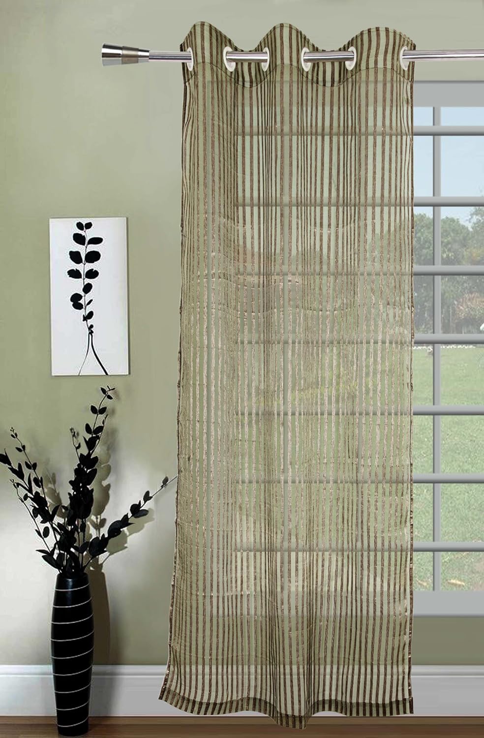 Buy Lushomes Green Sheer Curtains with Stripes for Long Door B06X956YX8