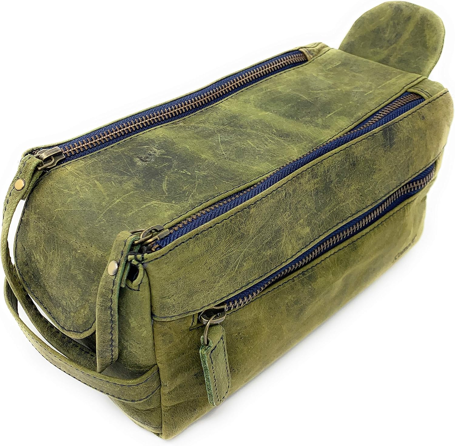 komalc genuine buffalo leather unisex toiletry bag travel dopp kit