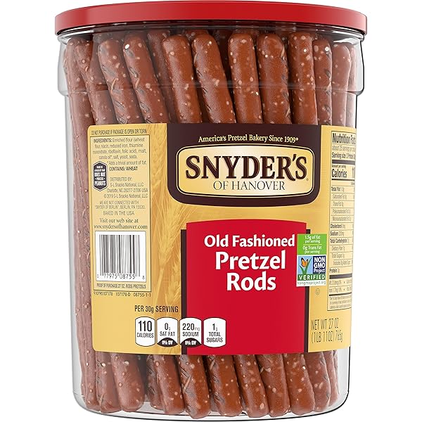 SNYDER’S OF HANOVER, OLD FASHIONED PRETZEL RODS, 27 OZ CANISTER