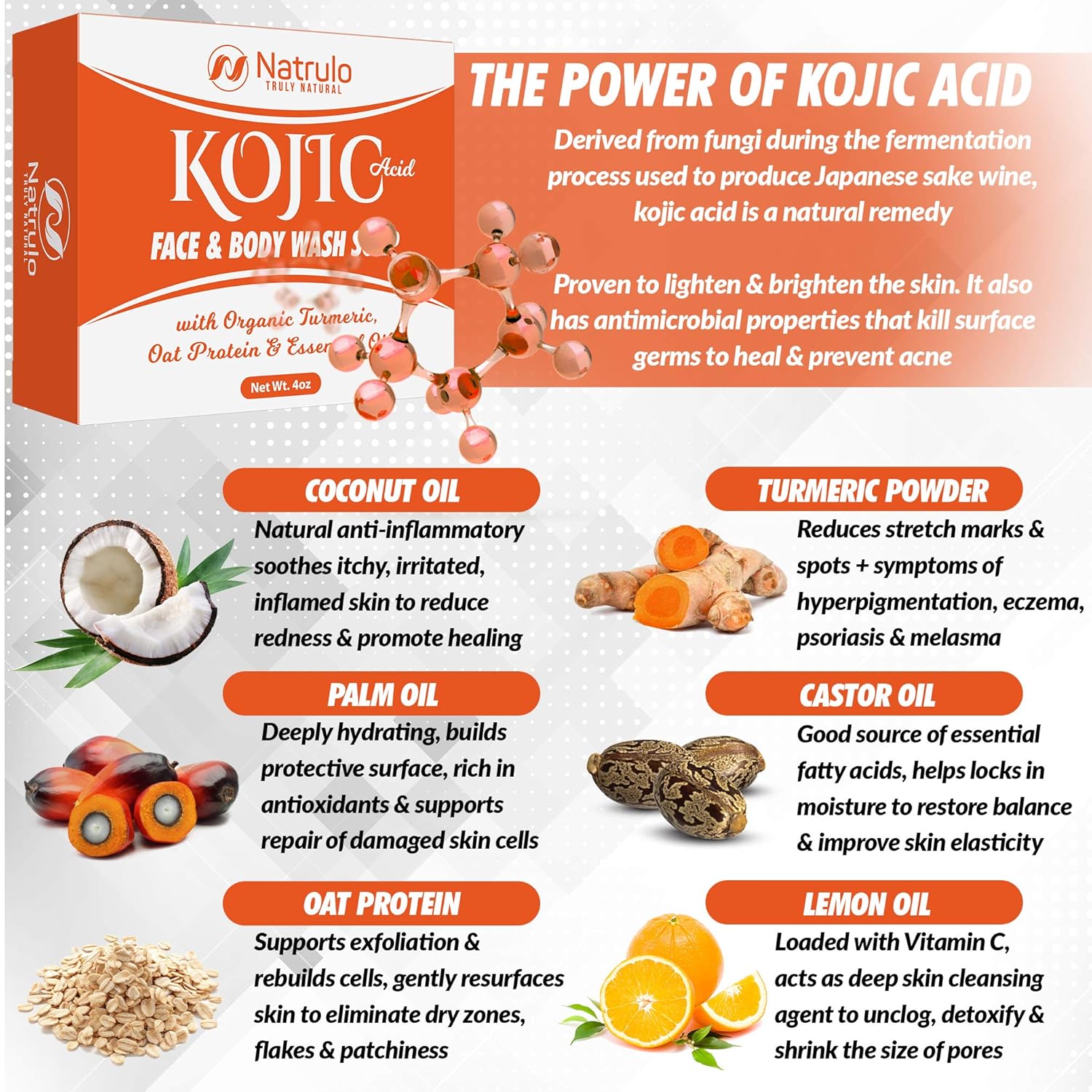 Kojic Acid Soap Face & Body Wash – Natural Brightening, Lightening Skin Cleanser Dark Spot Corrector Acne Scar Remover with Turmeric, Oat Protein & Essential Oils – Brightens, Lightens the Whole Body: Beauty