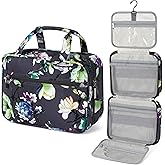 PAVILIA Hanging Toiletry Bag Travel Bag Women Men, Foldable Cosmetic Organizer, Roll up Makeup Bag, Water Resistant Accessories Toiletries, Large Travel Essentials Kit (Grey Floral)