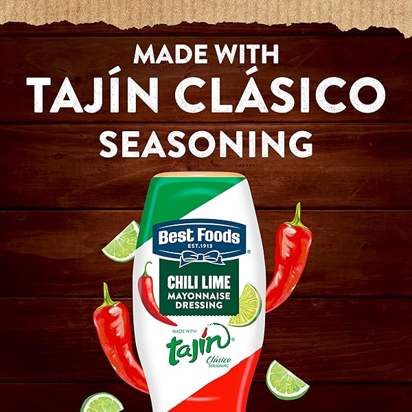 BEST FOODS MAYONNAISE DRESSING CHILI LIME FOR GRILLED CORN, TACOS, GRAIN BOWLS & MORE, WITH TAJÍN CLÁSICO SEASONING, REAL INGREDIENTS & NO ARTIFICIAL FLAVORS, 11.5 OZ