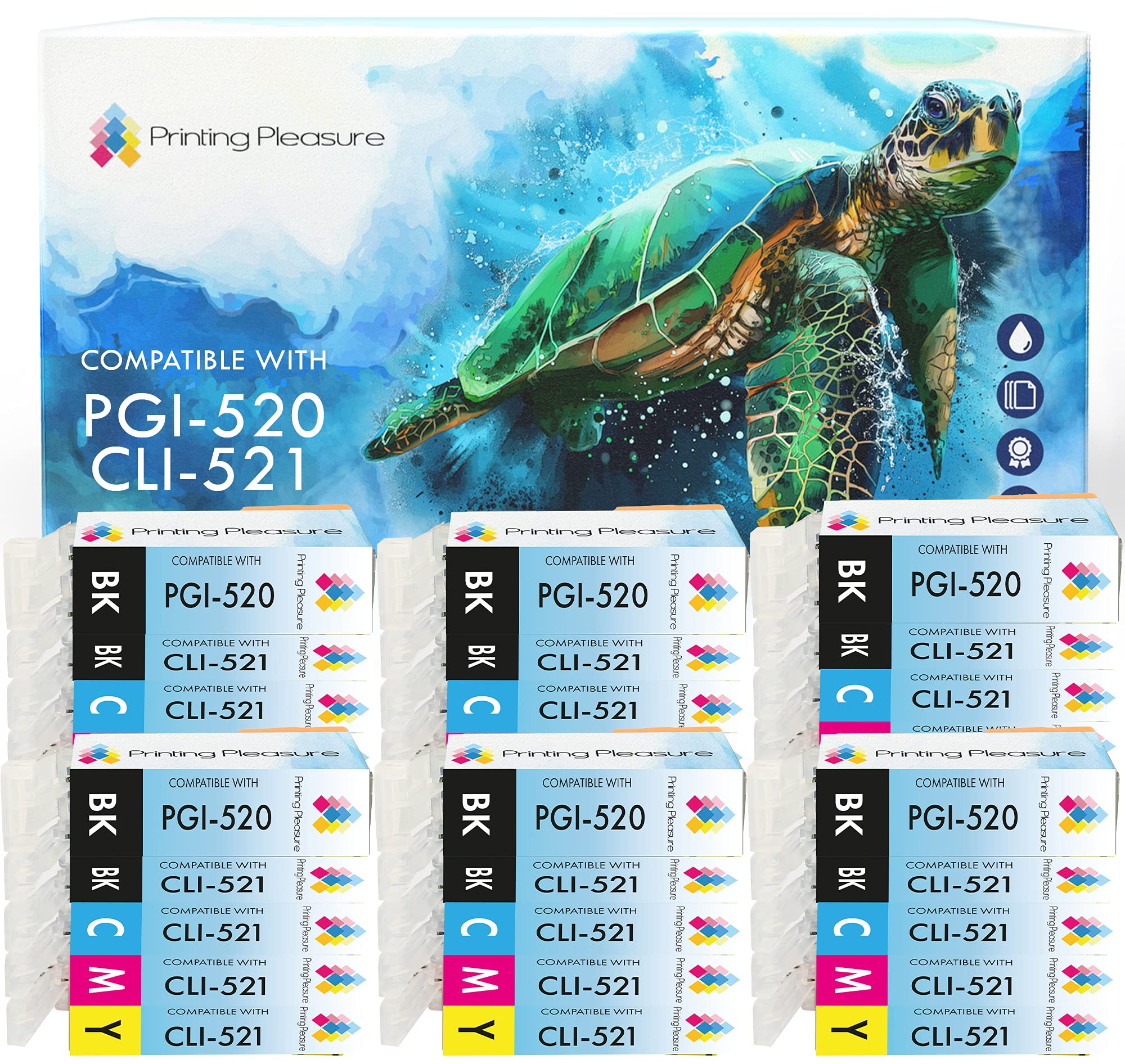 PGI-520XL 521XL Ink Cartridges,Compatible Ink Cartridge Replacement for Pixma MP540 550 560 620 MX860 870 iP3600 4600 4700 -Black/Photo Black/Cyan/Magenta/Yellow,High Capacity(6 SET-30pack)