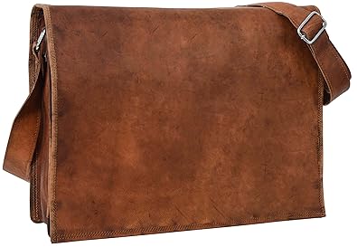 Umhängetasche Leder Gusti Nature Max - Laptoptasche Unitasche Ledertasche Herren Damen 15,4 Zoll Vintage Look Braun