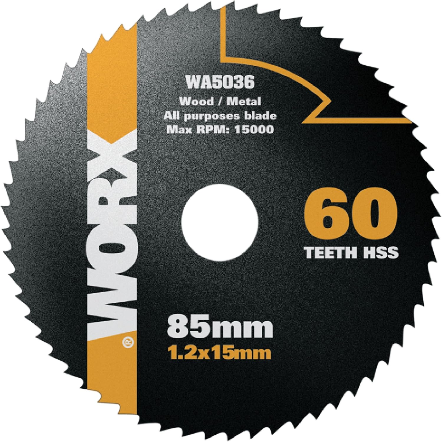 WORX WA5036 85 mm 60T HSS Blade, Black, 85 mm. 60 Zähne