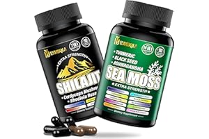 EYHBQIA Sea Moss and shilajit Bundle - 90 Count - Sea Moss, Black Seed Oil, Ashwagandha, Turmeric & Shilajit, Rhodiola Rosea,Burdock, Bladderwrack 21 in 1 Supplements (2 Packs) Brown
