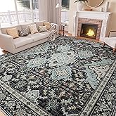 AMTOVO 8x10 Area Rugs for Living Room, Large Non-Slip Washable Rug, Boho Vintage Retro Medallion Print Pattern Carpet for Bedroom Dining Room Home Office Nursery Dorm Farmhouse, Grayish Blue