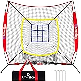 Ameritco 7x7ft Baseball Net with Strike Zone, Large Pocket Baseball Training Net for Hitting/Batting/Pitching/Throwing,Scratch Resistant Base,Indoor/Outdoor Versatile Use for All Levels