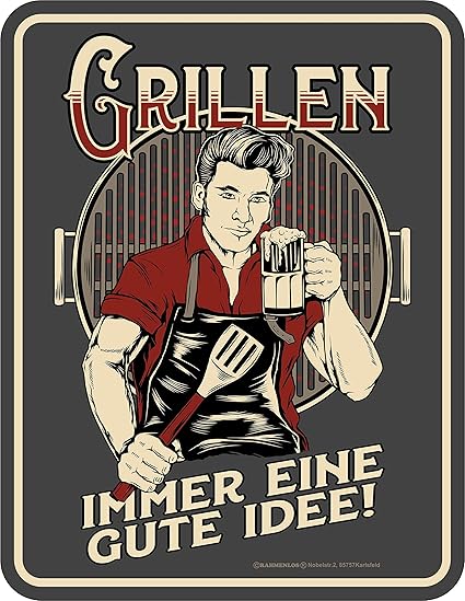 RAHMENLOS Original BBQ-Blechschild: Grillen - Immer eine Gute Idee!