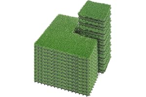 PrimeZone 54 Packs Interlocking Artificial Grass Tiles - 12"x12" Turf Outdoor Indoor Fake Grass Deck Flooring Set for Patio, Balcony, Backyard