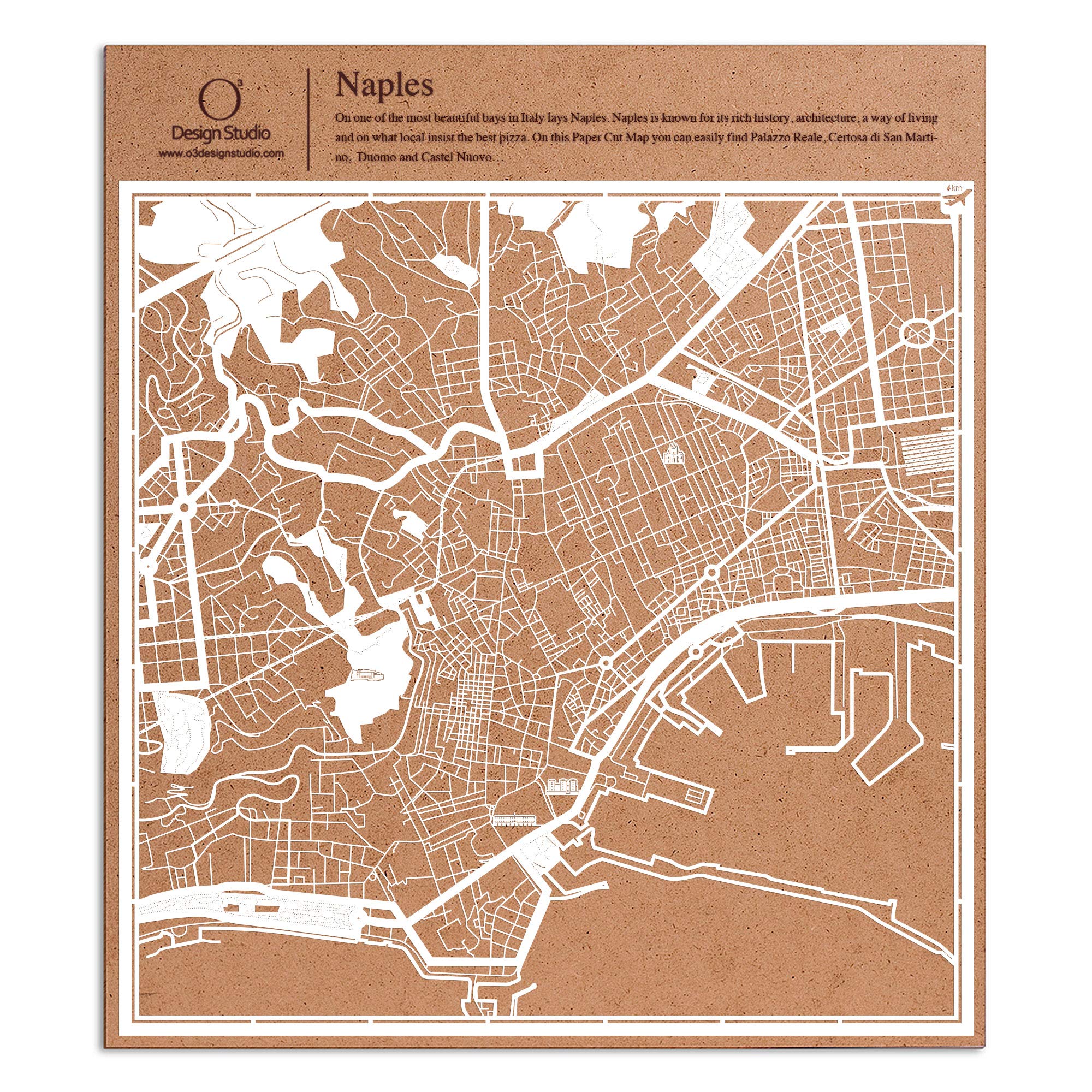 Naples Paper Cut Map White 30x30 cm Paper Art