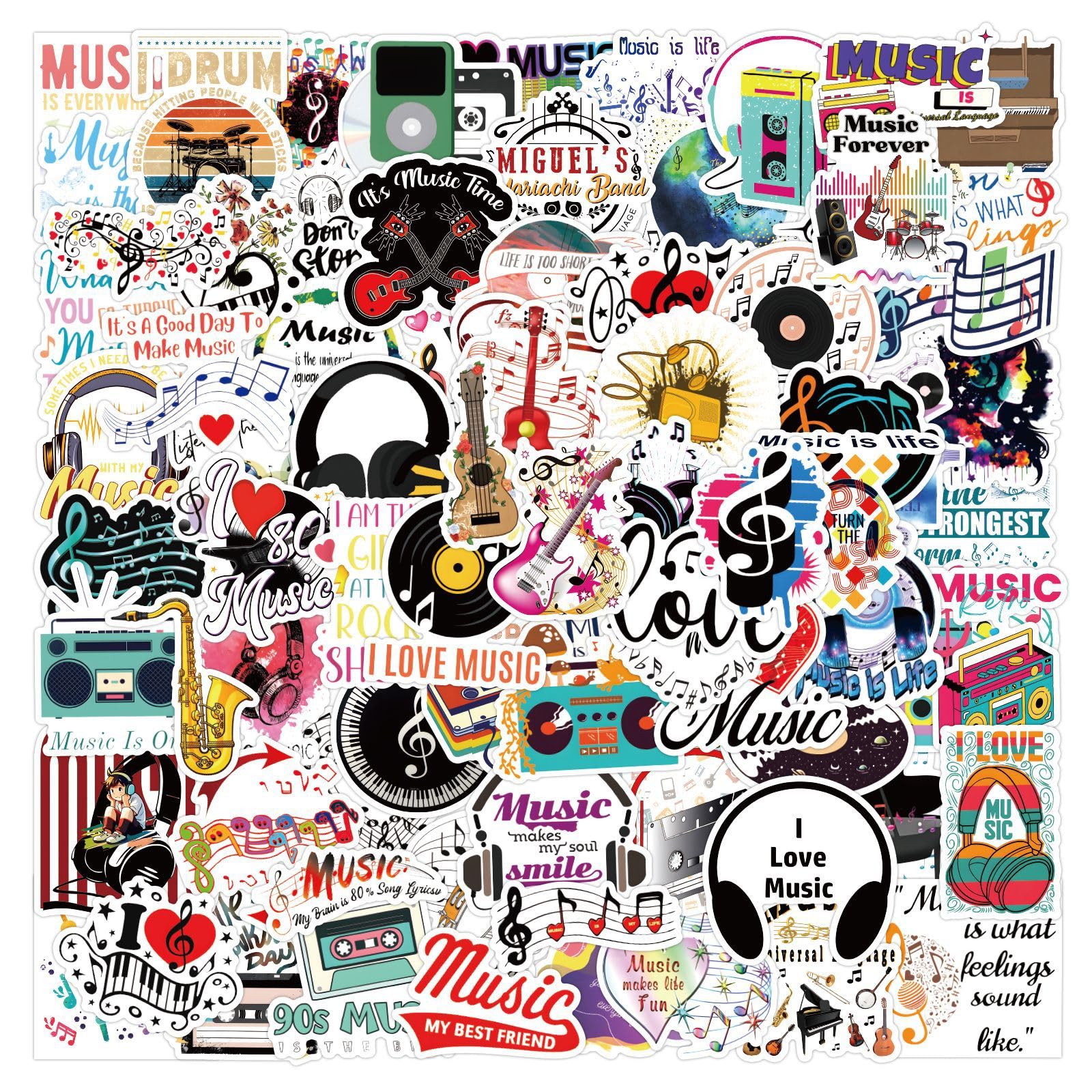 Photo 1 of 100PCS Music Motivational Aesthetic Vinyl Waterproof Stickers for Water Bottles Laptops Scrapbook Guitar, Love Music Stickers Bulk for Adults, Headphones Decals, Party Supply