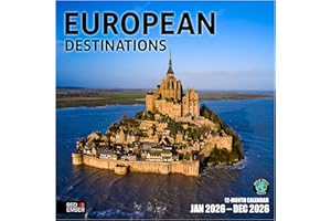 RED EMBER European Destinations | 12" x 24" Open | Thick & Sturdy Paper | Holiday Gift | World Travel Europe Calendar 2026